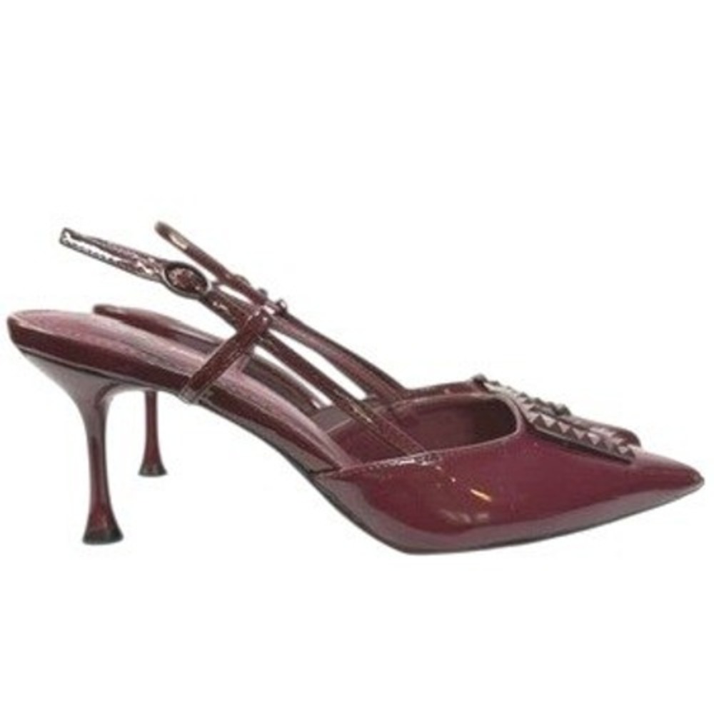 Fashion Nova Patent Slingback Pumps Studded Buckle Pointed Toe Burgundy Size 8.5 - Picture 4 of 13